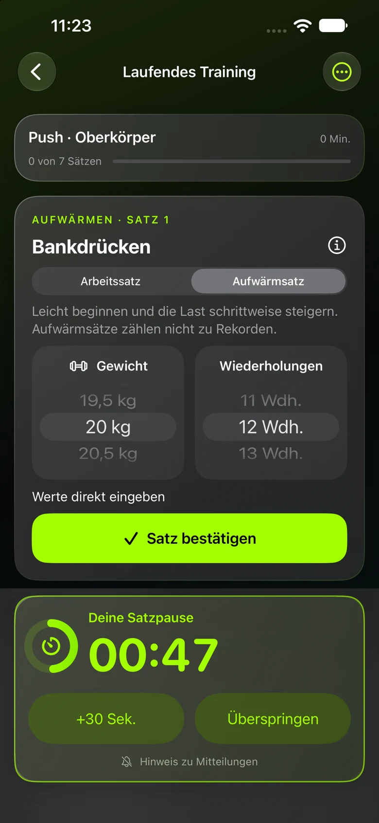 Training in BisonBuilt mit Gewichtswalzen und großem Pausentimer
